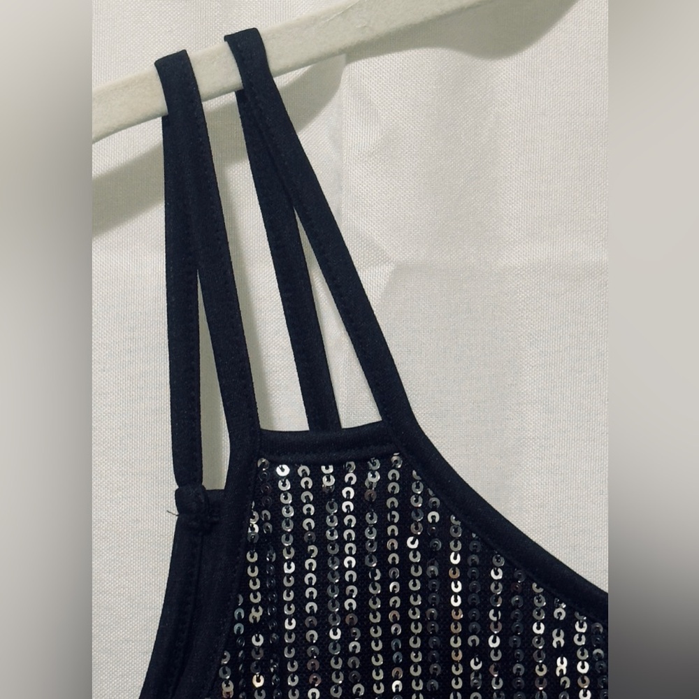 Festive Reversible Sequin Embellished Black Double Strap Tank Top. Small    NWOT - Picture 2 of 5